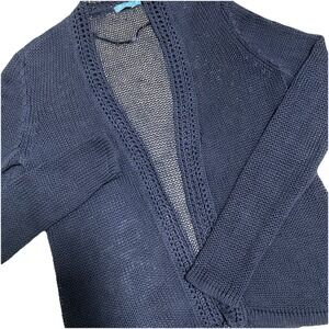 J.McLaughlin Navy Blue Open Knit Cardigan‎ Sweater XS Extra Small Linen Blend